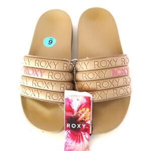 New Roxy Slippy WP Slide Sandals Women Sz 6 Beige